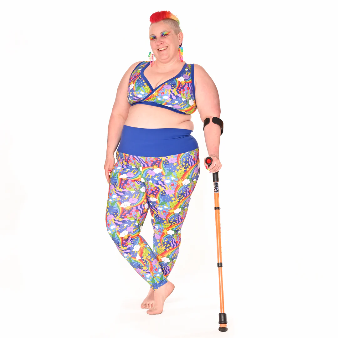 High Waist Organic Cotton Leggings - Retro Rainbows - Image 3