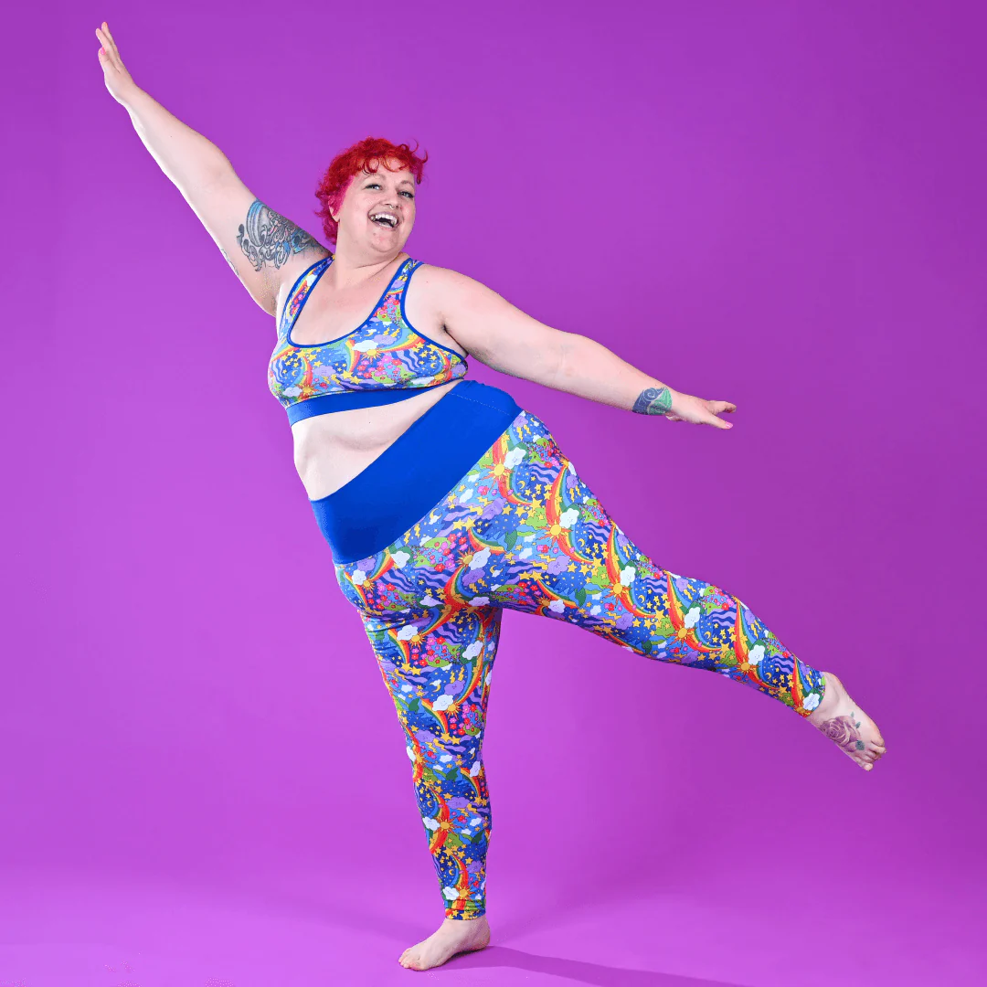 High Waist Organic Cotton Leggings - Retro Rainbows - Image 4