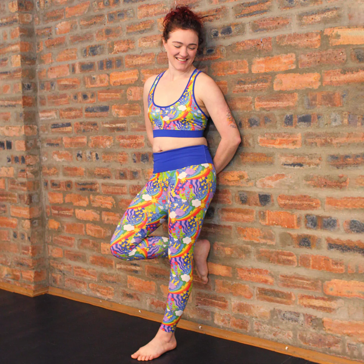 High Waist Organic Cotton Leggings - Retro Rainbows - Image 5