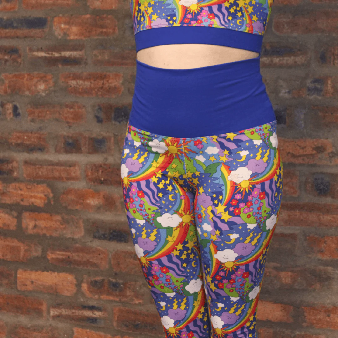 High Waist Organic Cotton Leggings - Retro Rainbows - Image 8